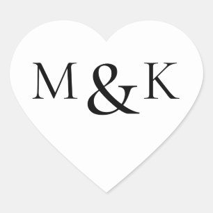Black & White Name Initial Wedding Engagement Heart Sticker