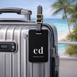 Black white name initials minimalist modern luggage tag<br><div class="desc">A classic black background. Personalise and add your monogram initials letters and your name in white. Modern,  trendy and simple. 
Back: add your contact information.</div>
