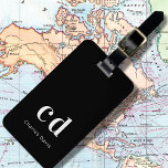 Black white name initials minimalist modern luggage tag<br><div class="desc">A classic black background. Personalise and add your monogram initials letters and your name in white. Modern,  trendy and simple. 
Back: add your contact information.</div>