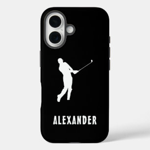 Black White Name Male Golf Player Golfing Golfer iPhone 16 Case