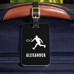Black White Name Male Tennis Player Racket Racquet Luggage Tag