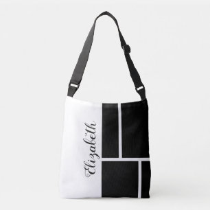 Black White Name Mondrian Inspired Colour Block Crossbody Bag