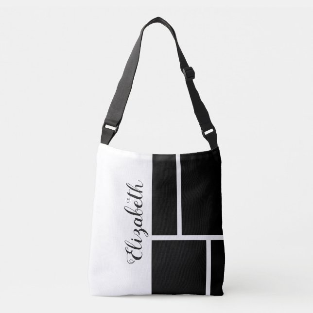 Black White Name Mondrian Inspired Colour Block Crossbody Bag (Front)