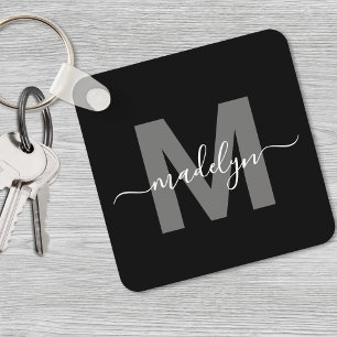 Black White Name Monogram Key Ring