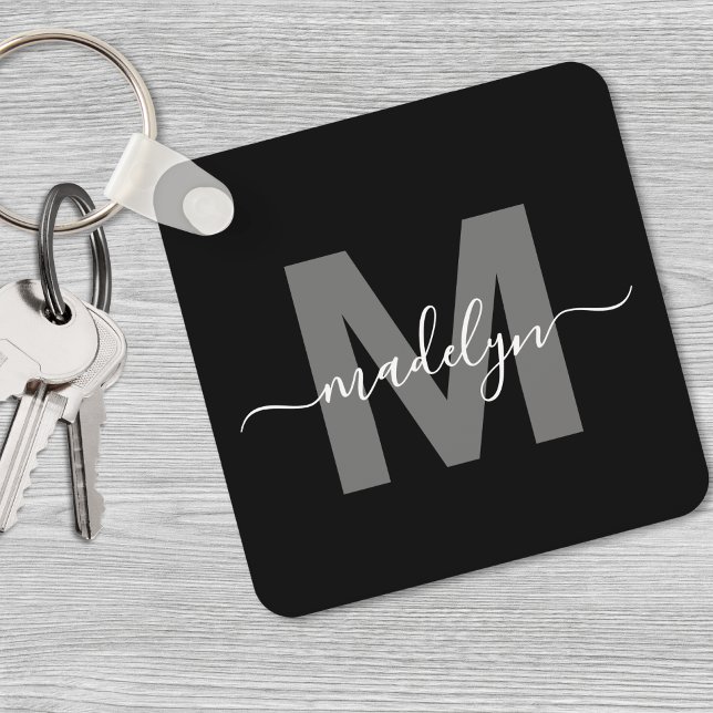 Black White Name Monogram Key Ring (Black White Name Monogram keychain)