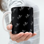 Black white name pattern modern script coffee mug<br><div class="desc">Personalise and add your name.  Your name as the pattern,  written with a trendy handlettered style script. Black background,  white text.</div>