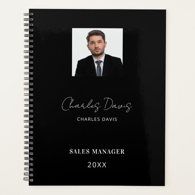 Black white name signature photo business 2026 planner (Front)