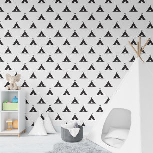 Black White Native American Hut Shelter Icon Boho Wallpaper