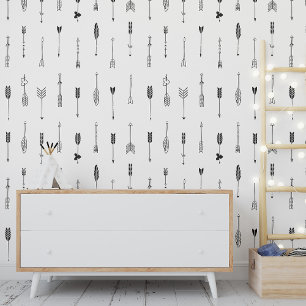 Black White Native Arrow Vector Heart Pattern Wallpaper