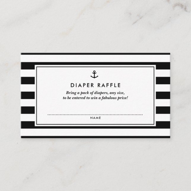 Black & White Nautical Baby Shower Diaper Raffle Enclosure Card (Front)