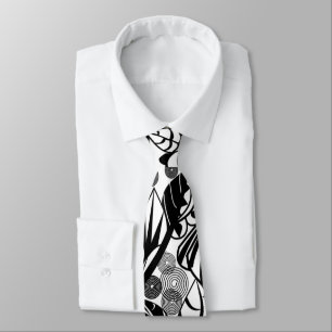Black White Neck Tie Floral Pattern
