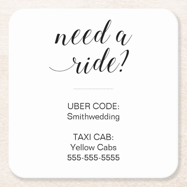 Black White Need A Ride Wedding Transportation Square Paper Coaster (Front)
