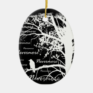 Black & White Negative Nevermore Raven Silhouette Ceramic Tree Decoration