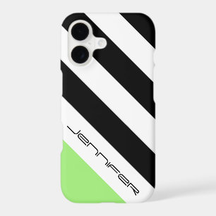 Black, White & Neon Green Stripe with Custom Name