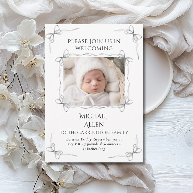 Black & White Neutral Photo Birth Announcement (Creator Uploaded)