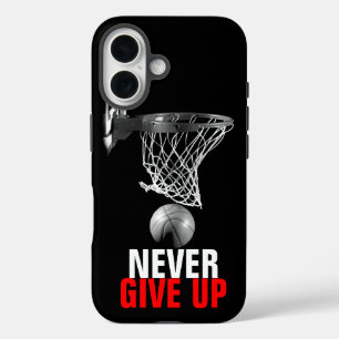 Black White Never Give Up Success Basketball iPhone 16 Case
