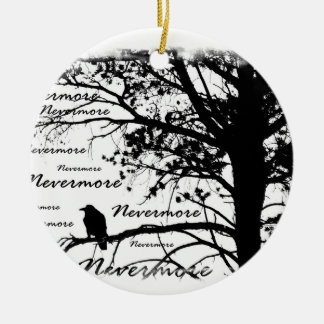 Black & White Nevermore Raven Silhouette Ceramic Tree Decoration