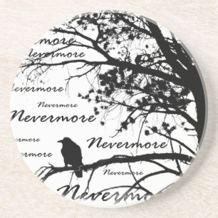 Black & White Nevermore Raven Silhouette Coaster