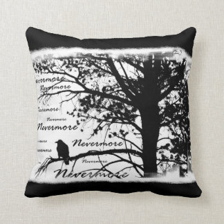 Black & White Nevermore Raven Silhouette Cushion