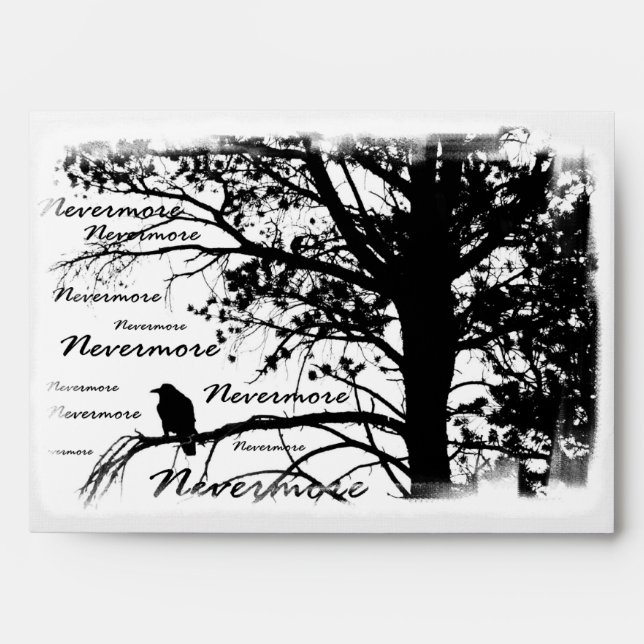 Black & White Nevermore Raven Silhouette Envelope (Front)