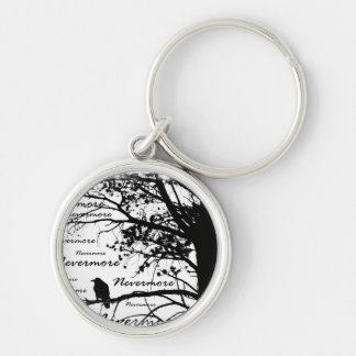 Black & White Nevermore Raven Silhouette Tree Key Ring