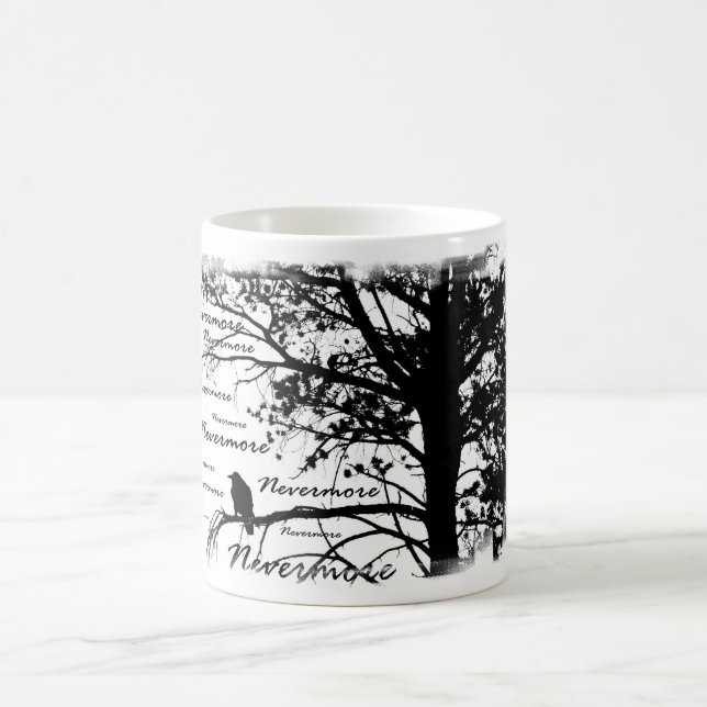 Black & White Nevermore Raven Silhouette Tree Magic Mug (Center)