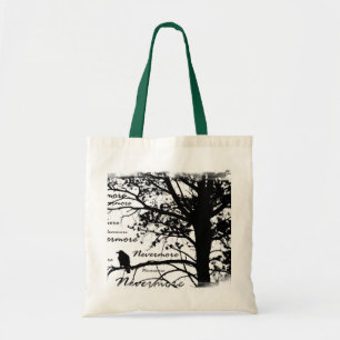 Black & White Nevermore Raven Silhouette Tree Tote Bag