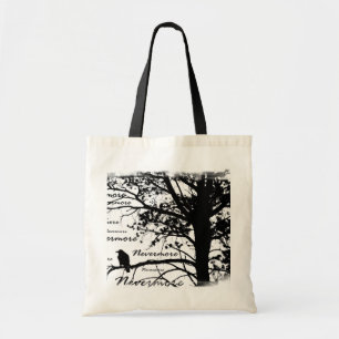 Black & White Nevermore Raven Silhouette Tree Tote Bag