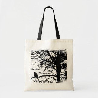 Black & White Nevermore Raven Silhouette Tree Tote Bag