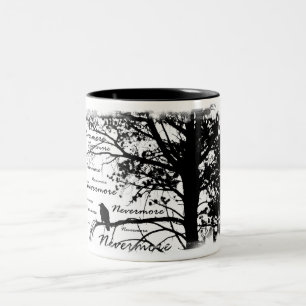 Black & White Nevermore Raven Silhouette Tree Two-Tone Coffee Mug