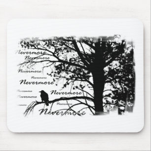 Black & White Nevermore Silhouette Raven Mouse Mat