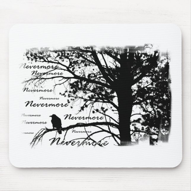 Black & White Nevermore Silhouette Raven Mouse Mat (Front)