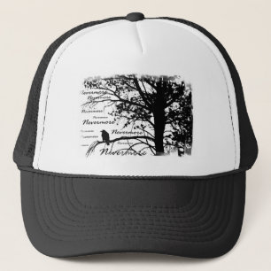 Black & White Nevermore Silhouette Raven Trucker Hat