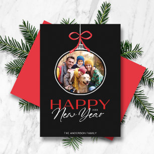Black White New Year Photo Ornament Holiday Card