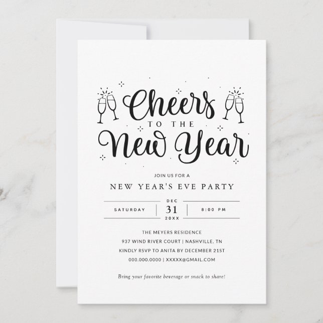 Black & White New Years Eve Party Invitation (Front)