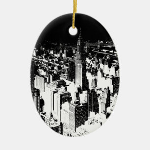 Black & White New York Ceramic Tree Decoration