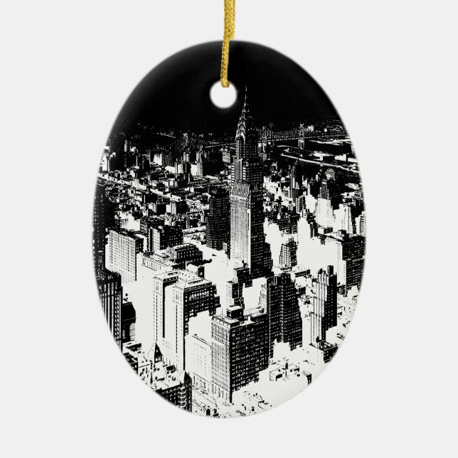 Black & White New York Ceramic Tree Decoration (Front)