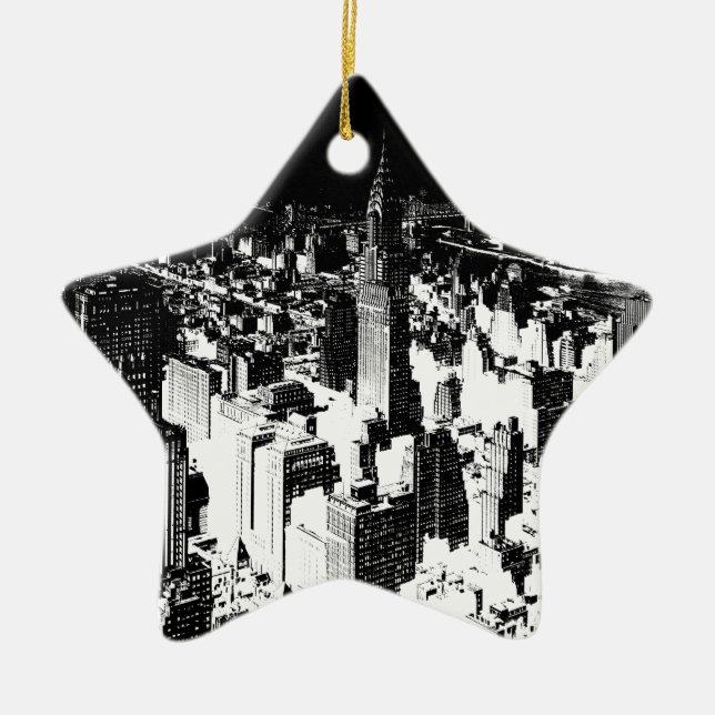 Black & White New York Ceramic Tree Decoration (Front)