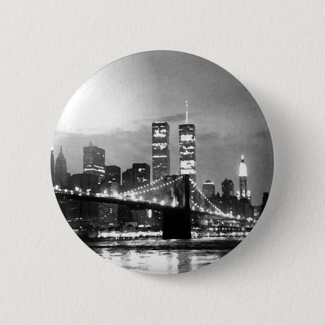 Black & White New York City at Night 6 Cm Round Badge (Front)