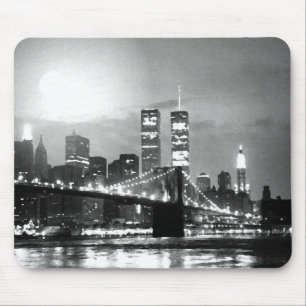 Black & White New York City at Night Mouse Mat