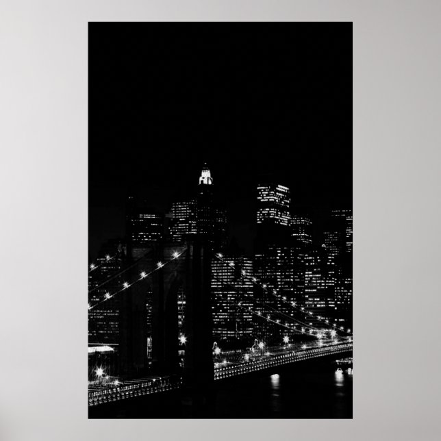 Black & White New York City Brooklyn Bridge Poster (Front)