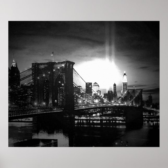 Black & White New York City Brooklyn Bridge Poster (Front)