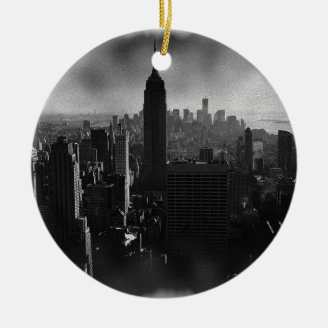 Black & White New York City Ceramic Tree Decoration (Front)
