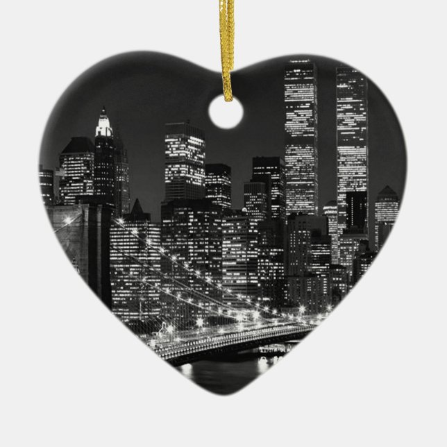 Black & White New York City Ceramic Tree Decoration (Front)