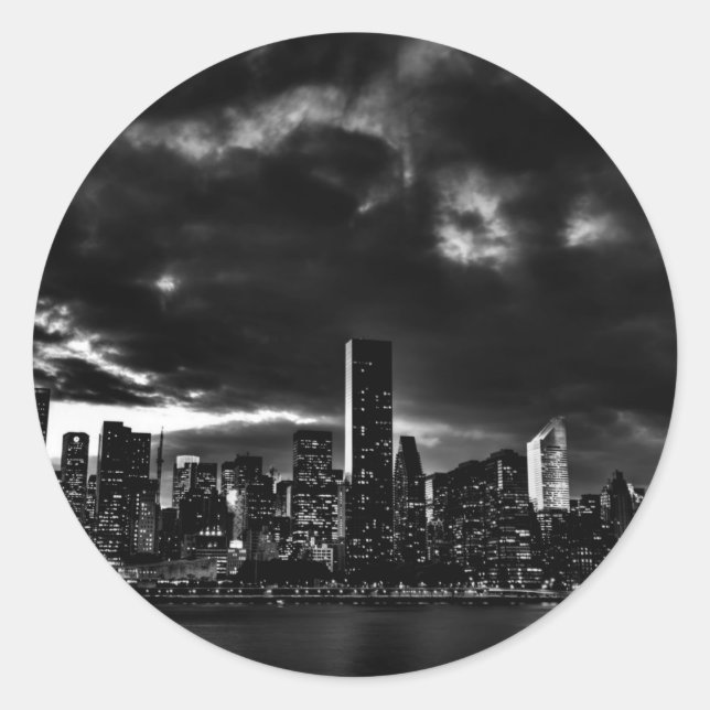 Black & White New York City Classic Round Sticker (Front)