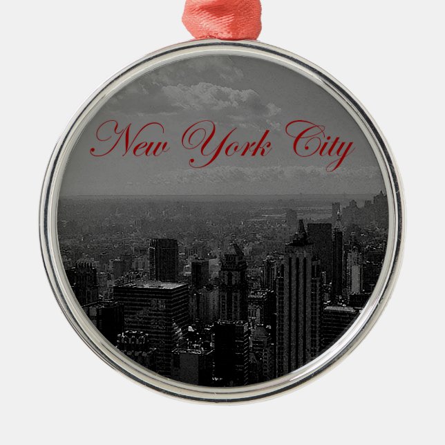 Black White New York City Metal Tree Decoration (Front)
