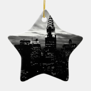 Black & White New York City Midtown Ceramic Tree Decoration
