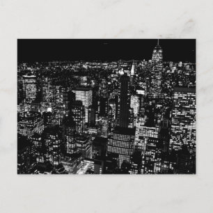 Black White New York City Night Artwork Postcard