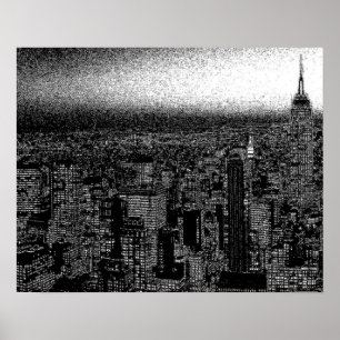 Black White New York City Night Artwork Poster