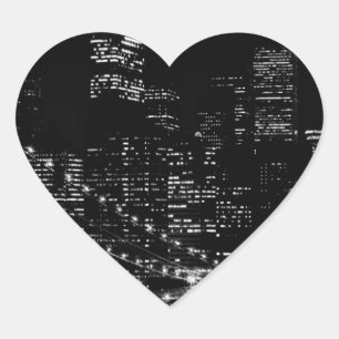Black & White New York City Night Heart Sticker